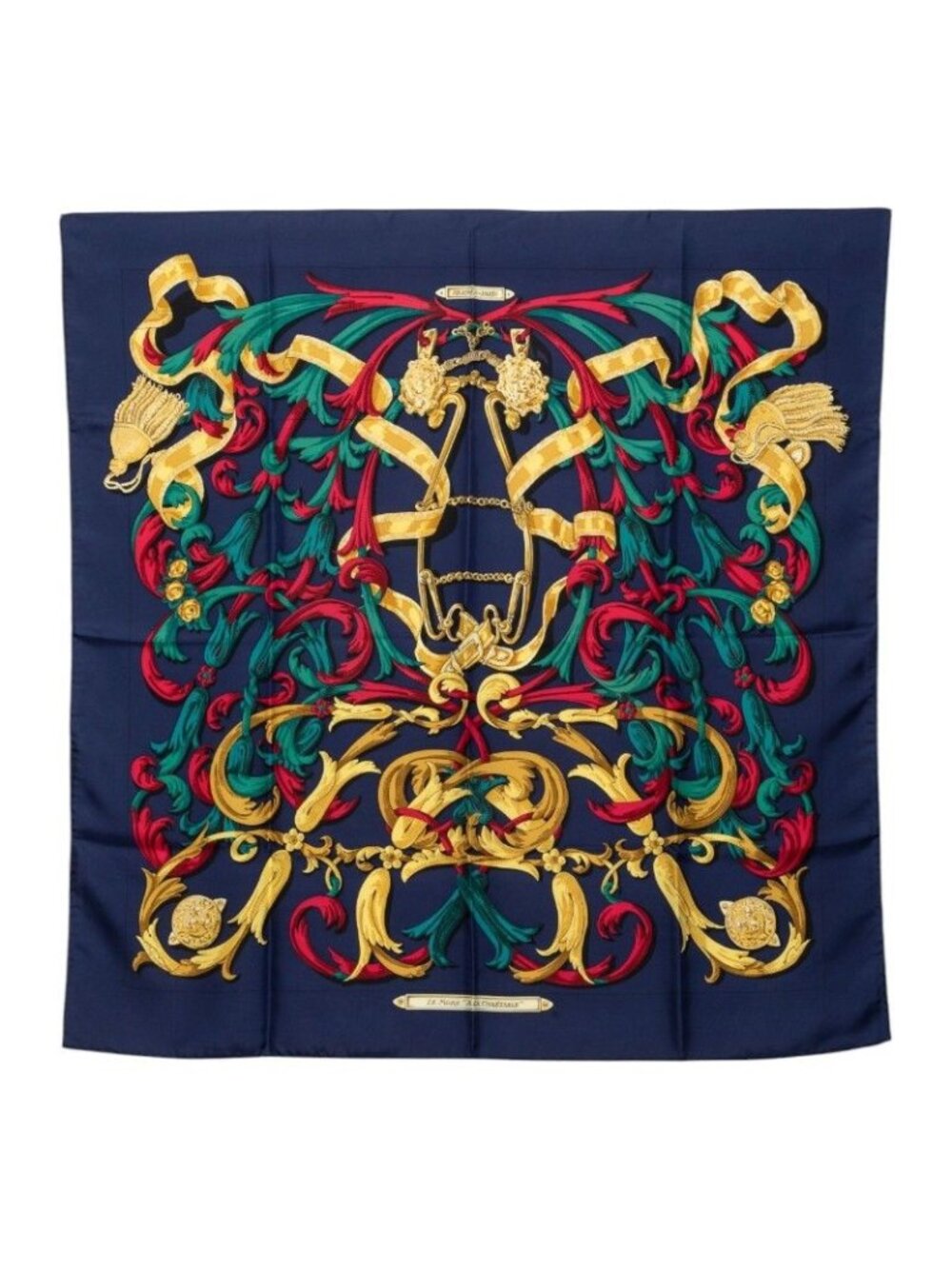 Hermes Carre 90 le Mors a la Conetable Scarf Navy Multicolor Silk
